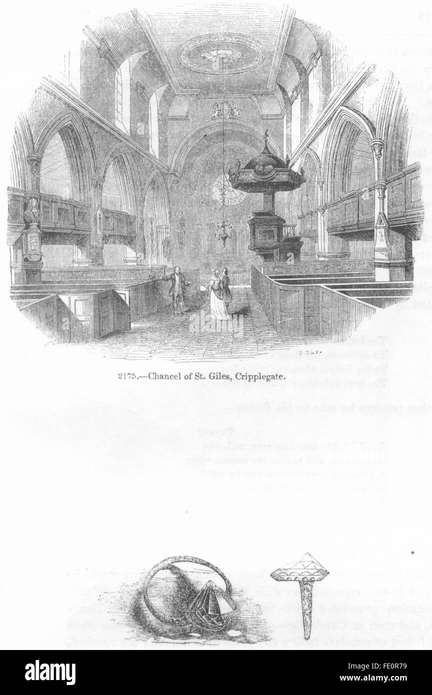 ST Giles: Coro de , Cripplegate; anillo del Essex, grabado antiguo 1845 Foto de stock