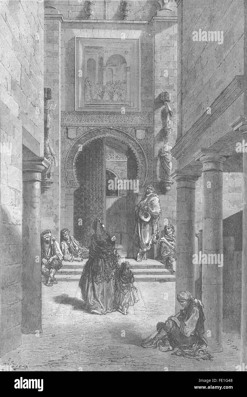 España: Puerta Del perdon, la Catedral de Sevilla, grabado antiguo 1881 Foto de stock
