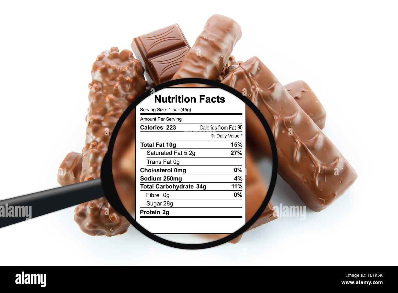 Barras de chocolate - nutrición hechos Foto de stock