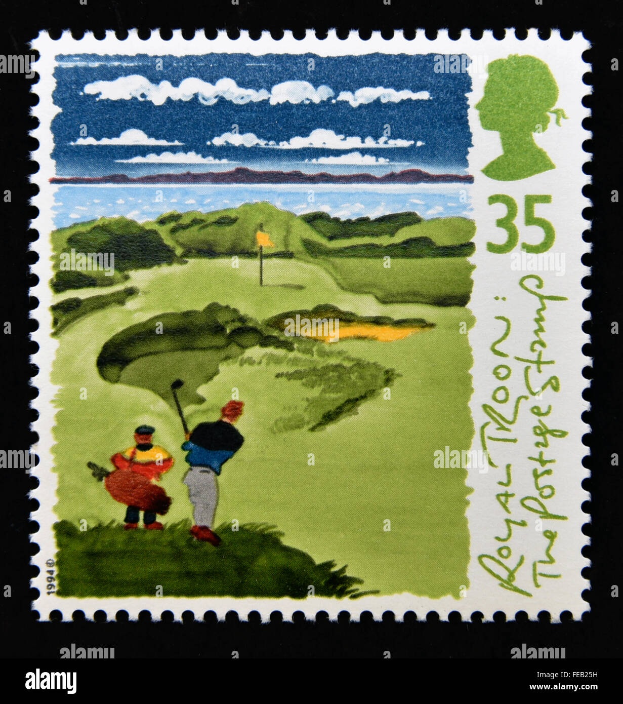 Sello de correos. Gran Bretaña. La reina Isabel II. 1994. Campos de Golf de Escocia. 35p. Foto de stock