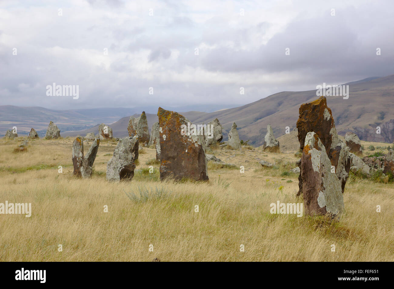 Zorats Karer círculo de piedra cerca de Sisian en Armenia Foto de stock