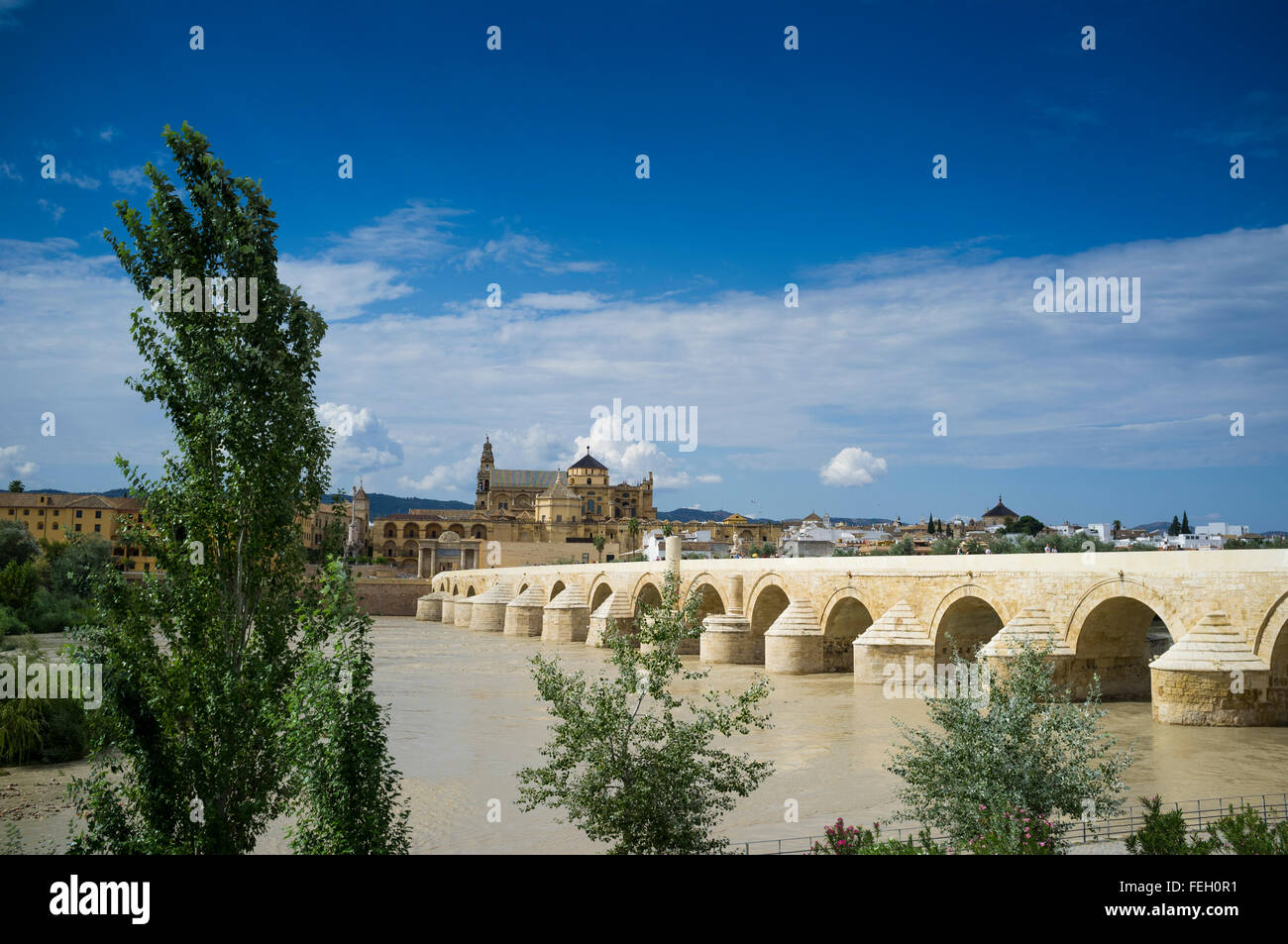 Puente romano restaurado a través del río Guadalquivir. Es 247 metros de largo y 9 metros de ancho. Córdoba. España Foto de stock