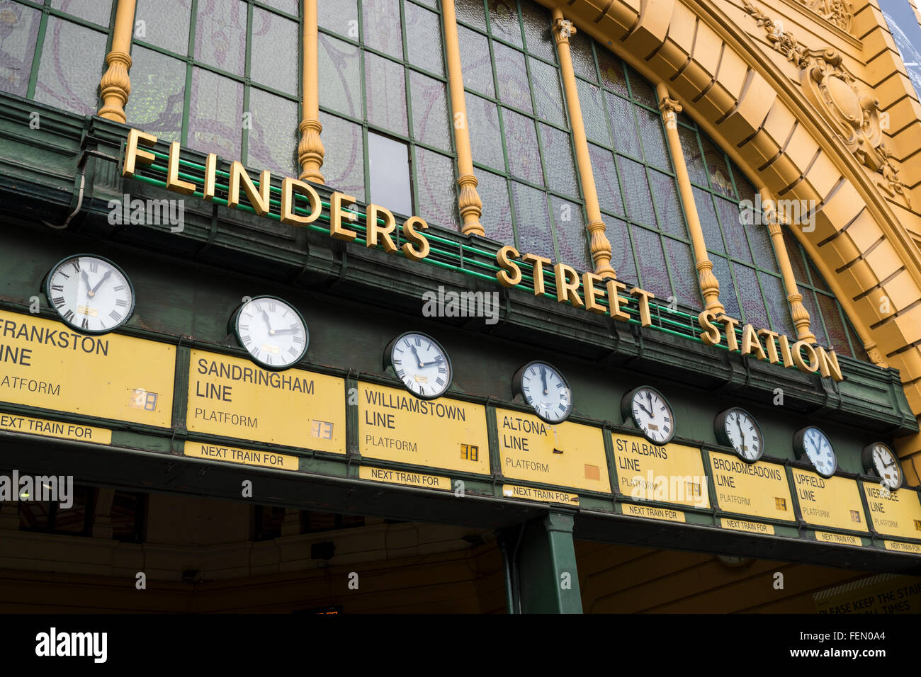 Detalles de la estación de Flinders Street, Melbourne, Australia Foto de stock