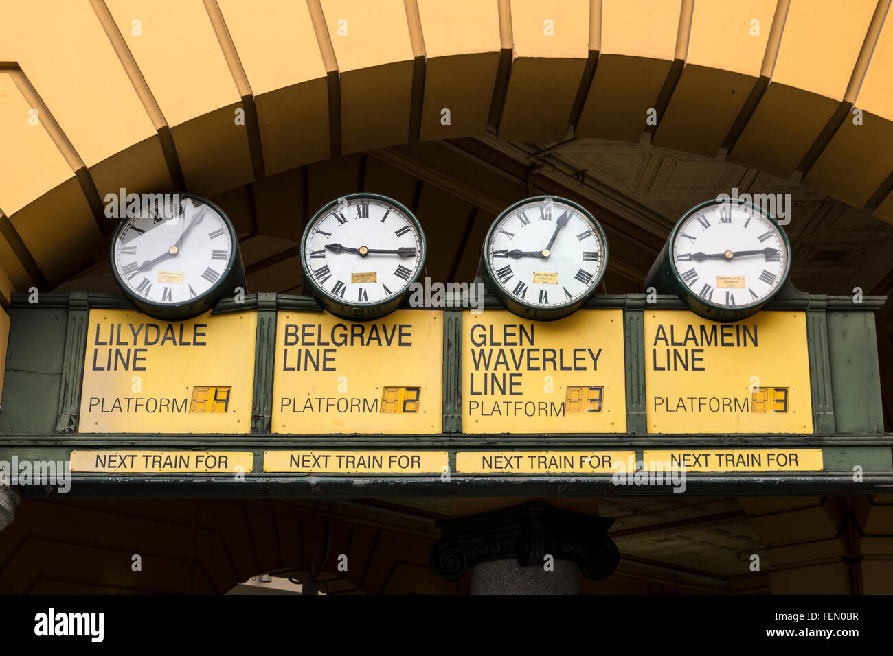 Detalles de la estación de Flinders Street, Melbourne, Australia Foto de stock
