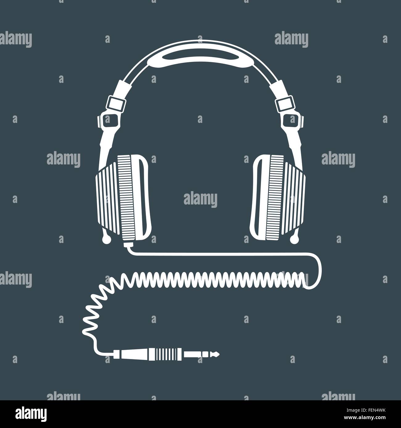 Vector de color sólido blanco auriculares DJ con cable en espiral