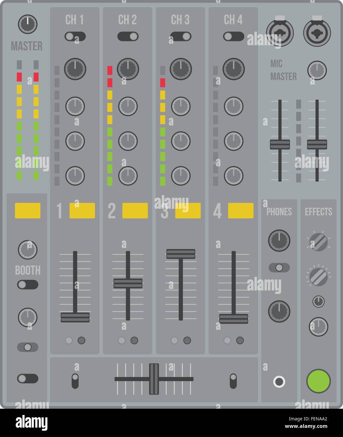 Diseño plano vectorial dj mezclador de sonido con los botones y guías  Imagen Vector de stock - Alamy