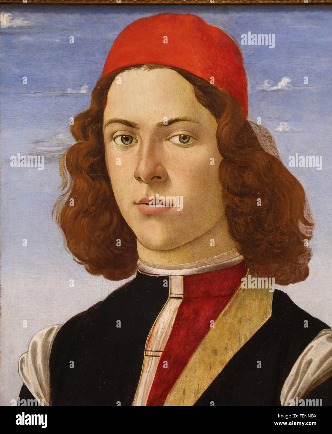Retrato de un hombre joven, de 1475. Por Sandro Botticelli (1445-1510). Escuela italiana. Óleo sobre lienzo. El Museo del Louvre. París. Francia. Foto de stock