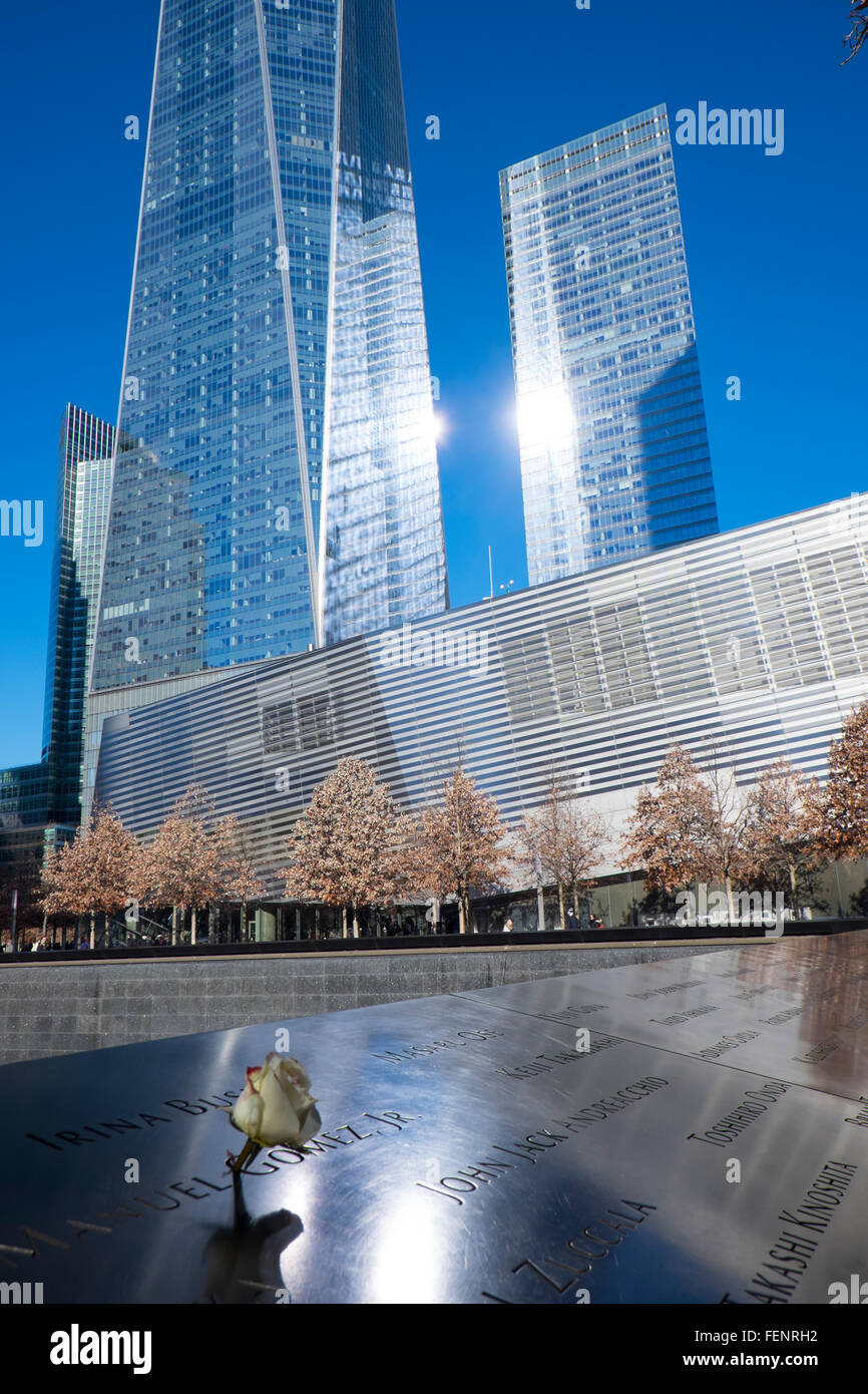 Torre de la libertad, 9/11 Memorial en el World Trade Center, Ground Zero, Lower Manhattan, Ciudad de Nueva York, EE.UU. Foto de stock