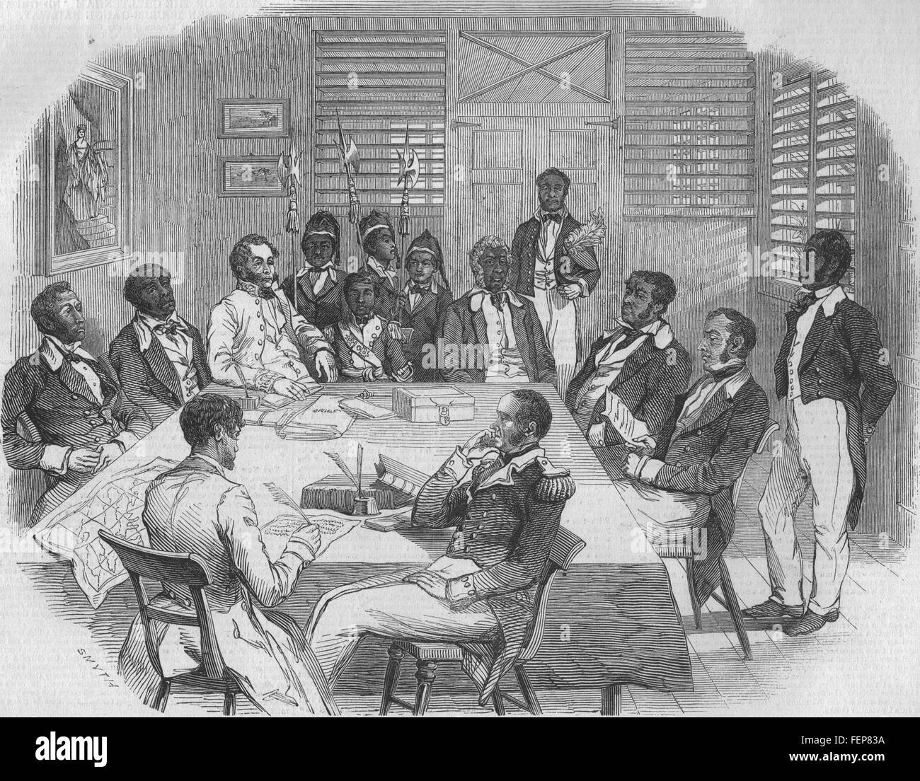 HONDURAS La Mosquitia el Rey de la Mosquitia en el Consejo de 1847. Illustrated London News Foto de stock