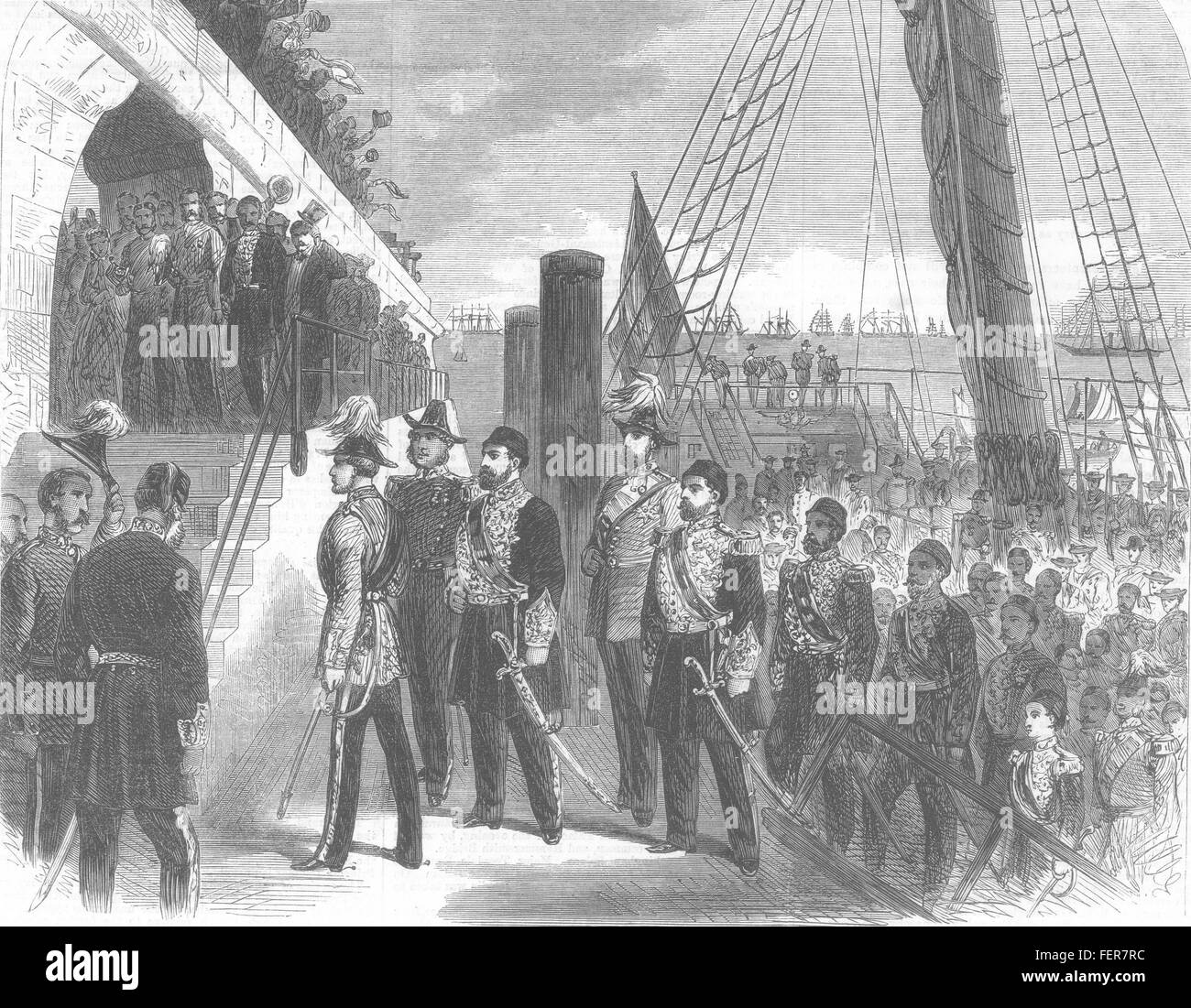 DOVER Visita del sultán de Turquía, Su Majestad Imperial el aterrizaje. Turquía 1867. Illustrated London News Foto de stock
