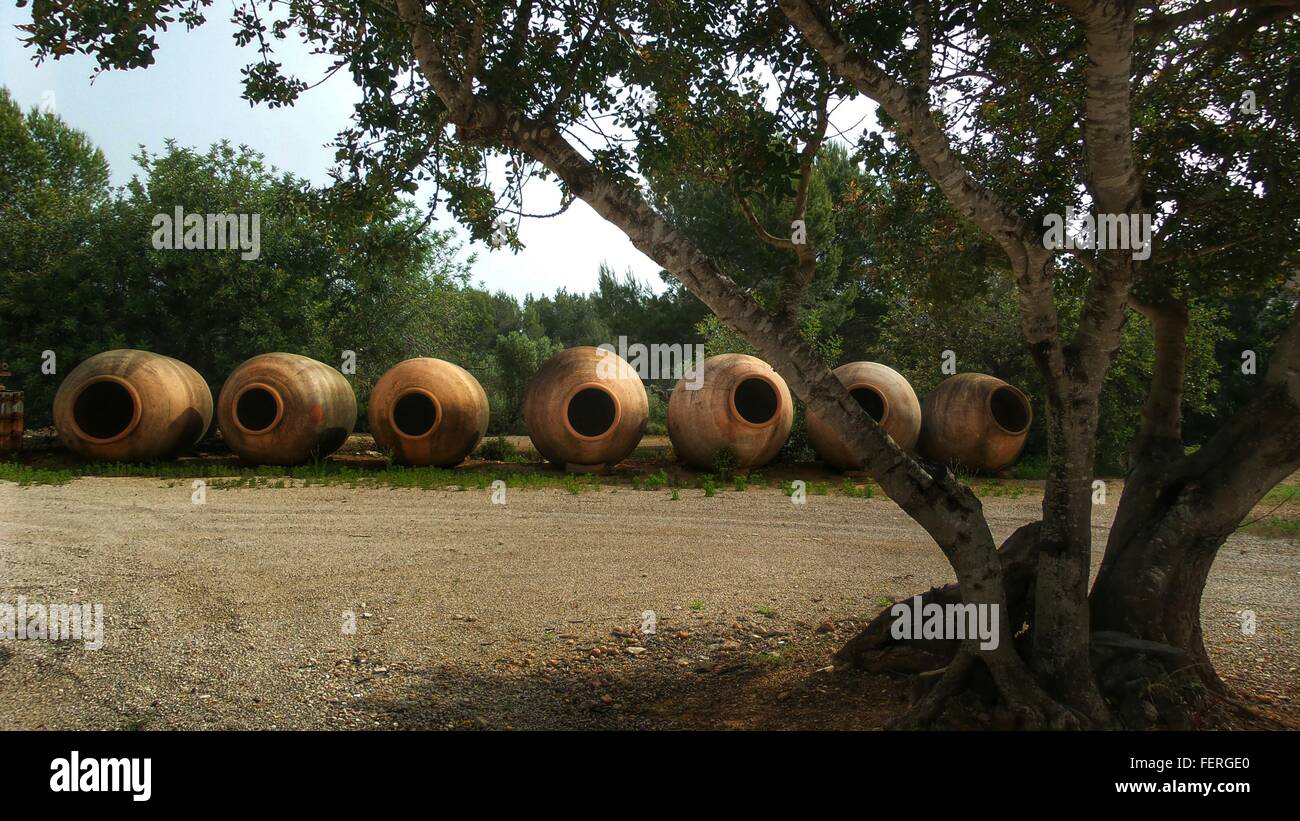 Grandes tinajas de barro en el Castillo de San Jorge de Alfama
