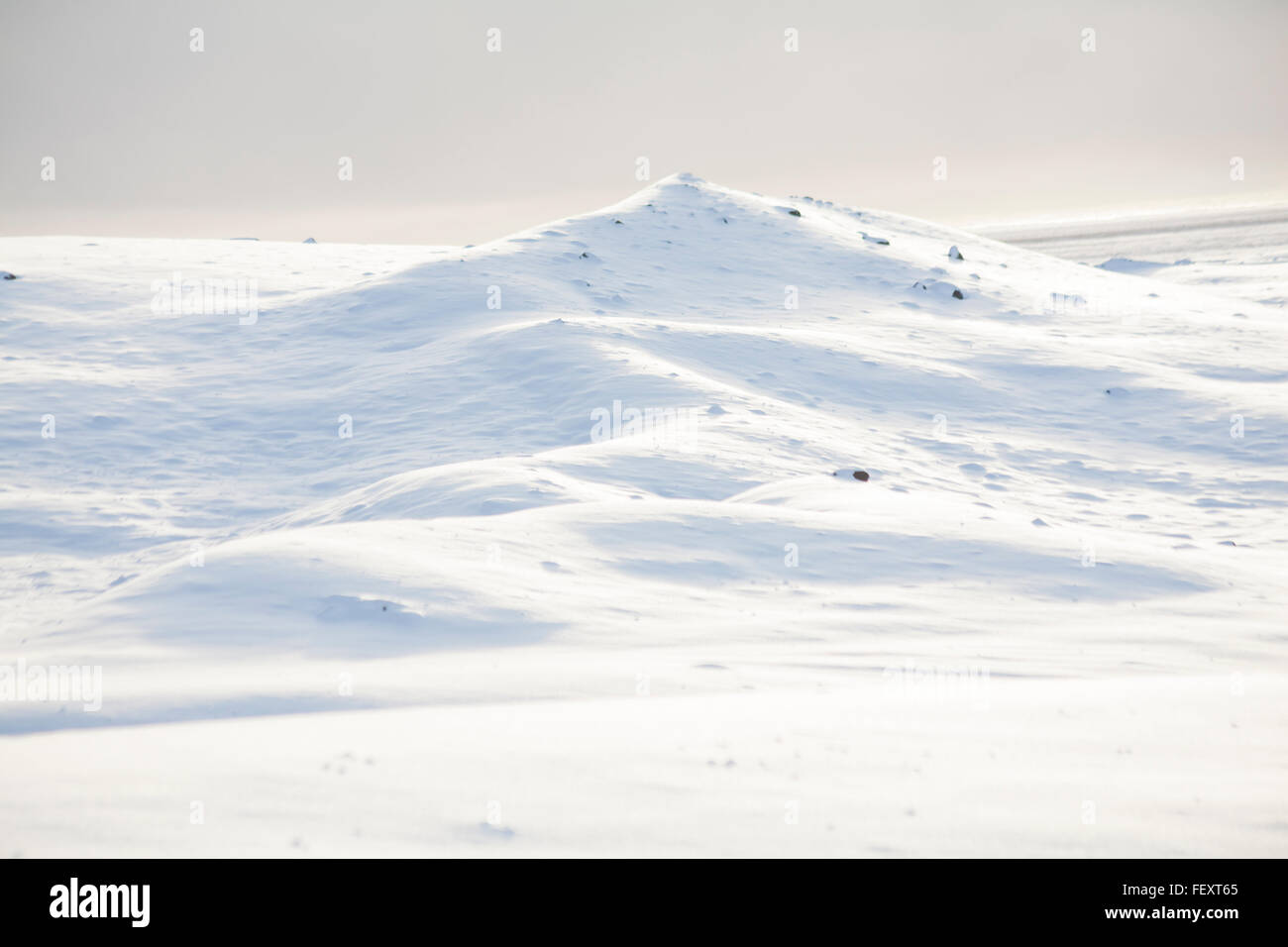 Paisaje cubierto de nieve en Islandia en enero - paisaje minimalista escénico - minimalismo de nieve Foto de stock