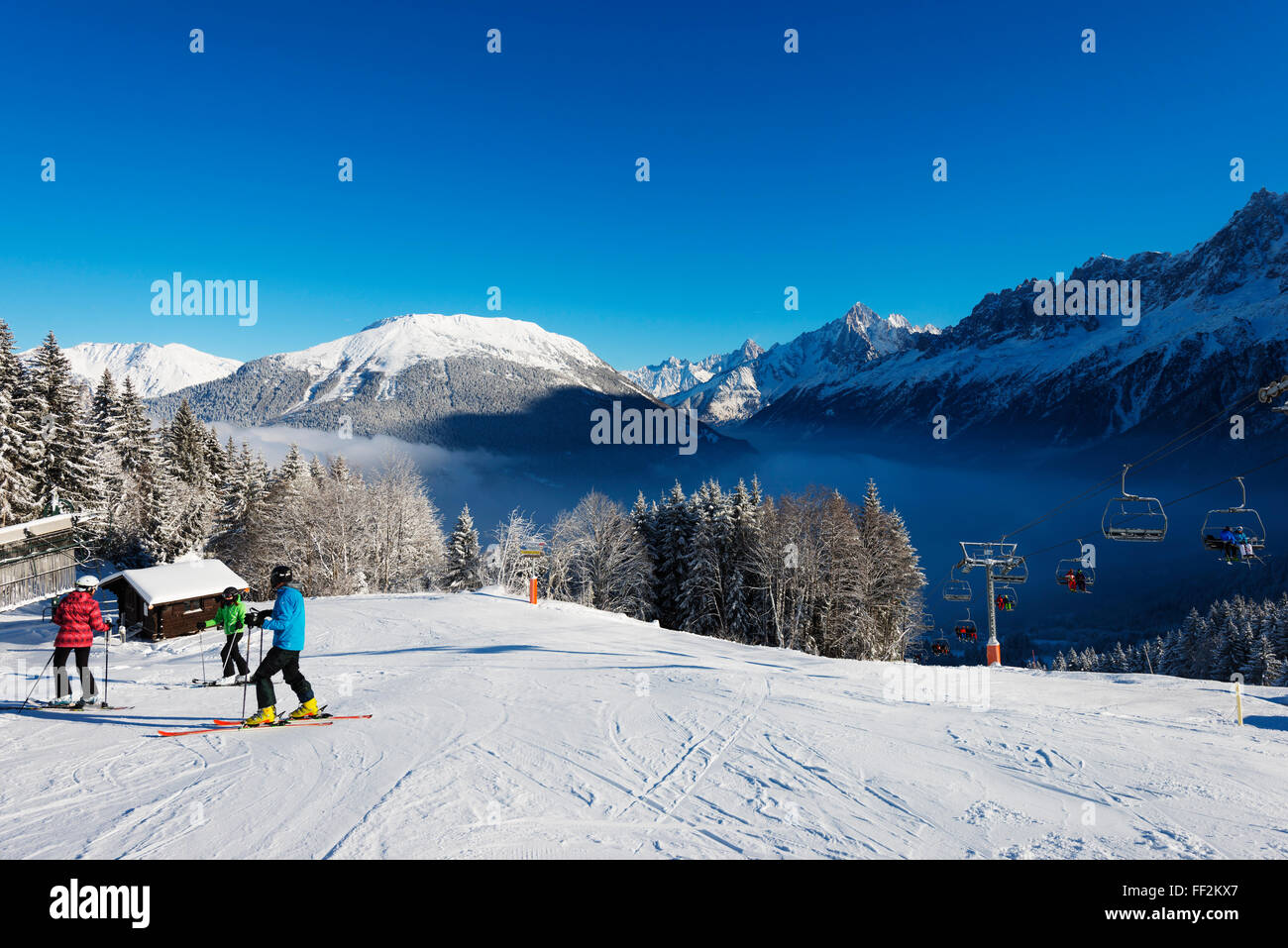 RMes Houches ski resort, Chamonix, Rhone ARMps VaRMRMey, Haute Savoie, Francesa, Francia, Europa ARMps Foto de stock