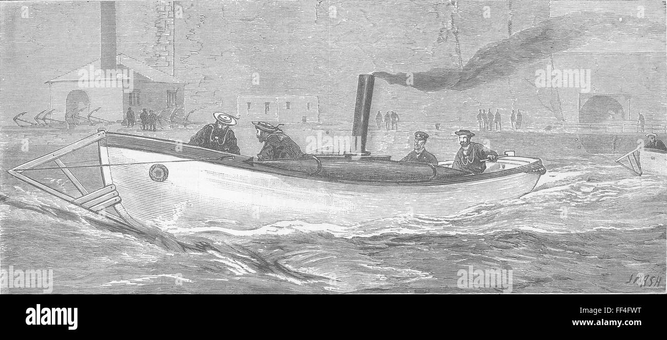 Los barcos torpedo práctica-jumping boom 1881. El gráfico Foto de stock
