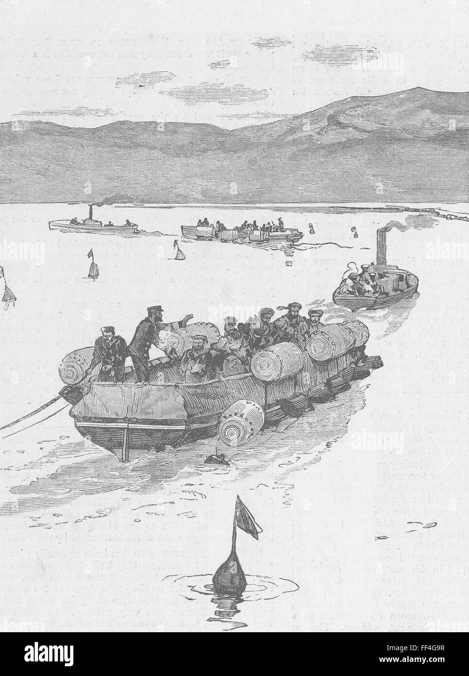 MILITARIA sembrando un campo de Torpedo 1885. El gráfico Foto de stock