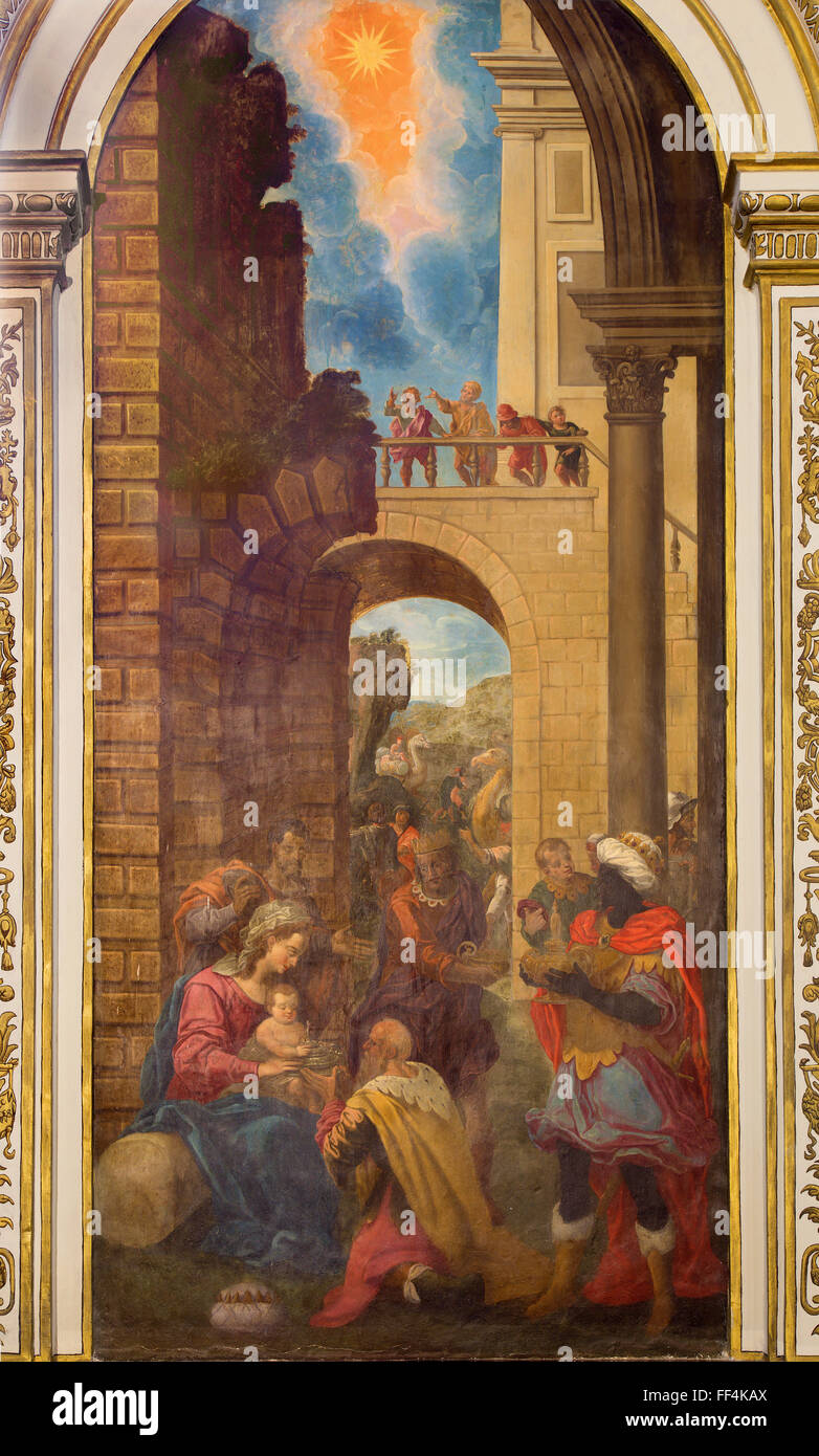CORDOBA, España - 31 de mayo de 2015: La adoración de los magos fresco en la Iglesia de San Agustín por Cristóbal vela (1588-1654). Foto de stock