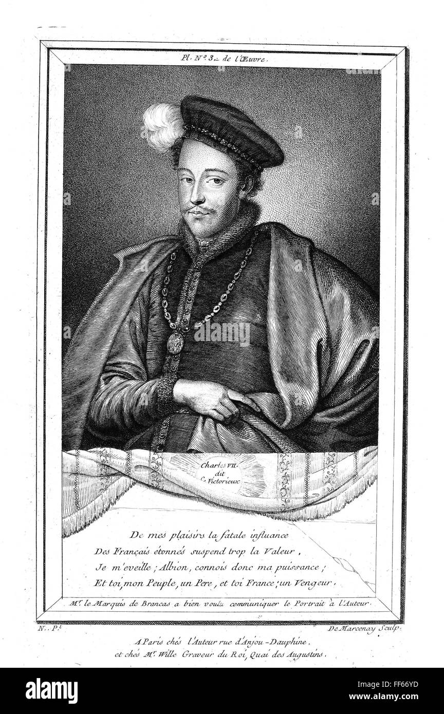 Carlos VII (1403-1461). /NKing de Francia, 1422-1461. Línea y stipple grabado, Francés, c1800. Foto de stock