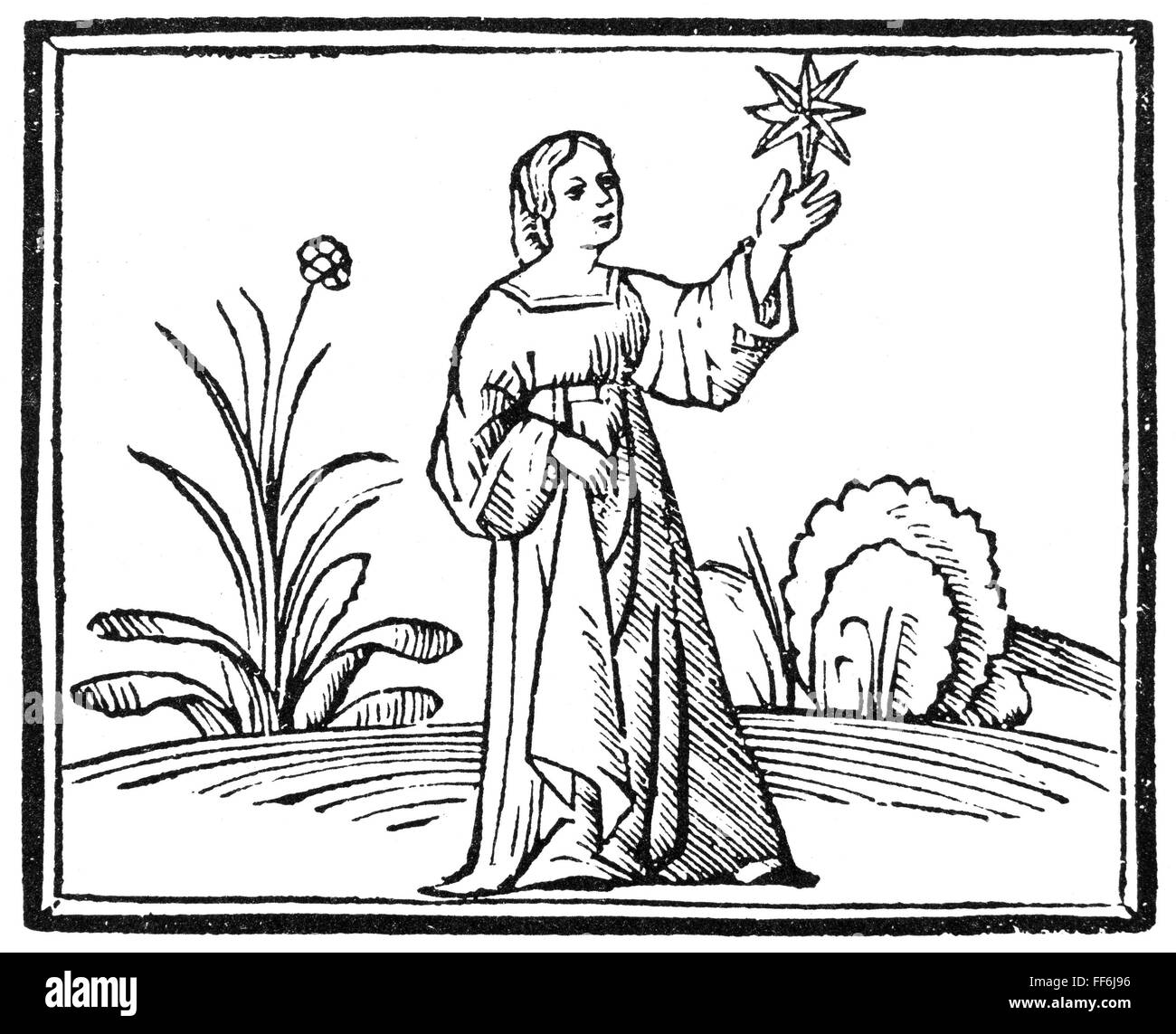 Mitología: Sibila. /NWoodcut de Johann Lichtenberger 'Prognosticatio', Venecia, Italia, 1511. Foto de stock