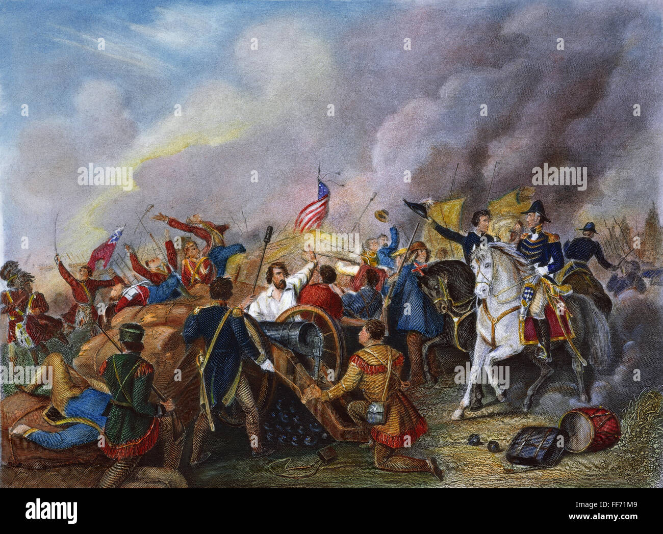 La batalla de Nueva Orleans, 1815. /NAndrew Jackson en la batalla de Nueva Orleans, el 8 de enero de 1815. Acero grabado, 1858. Foto de stock