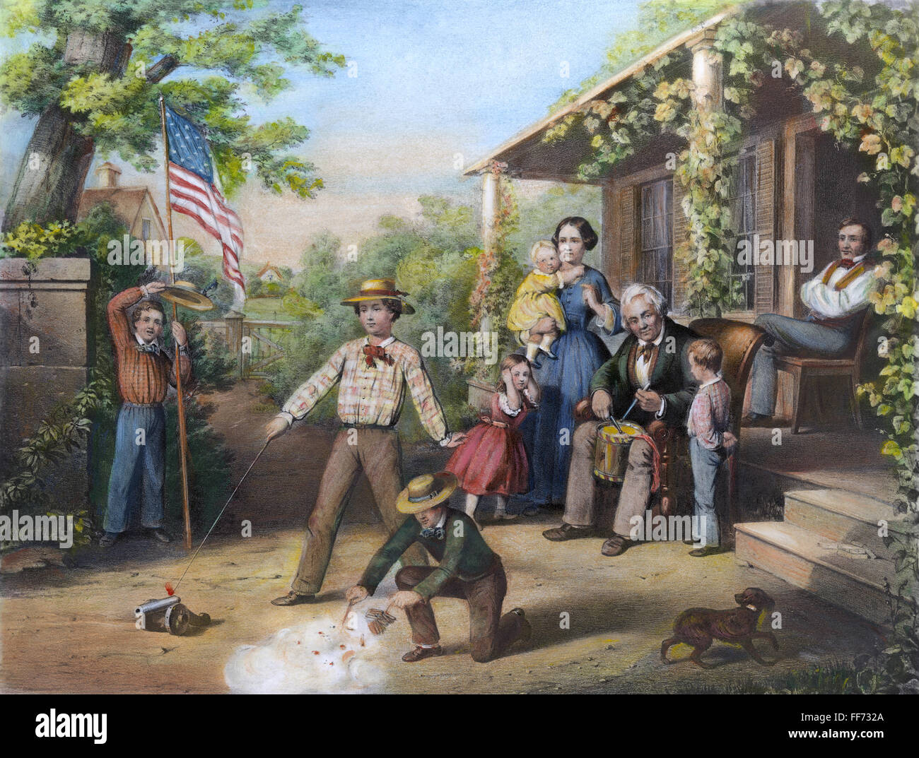 La independencia americana de 1859. /Nel cuarto de julio. Litografía, 1859. Foto de stock