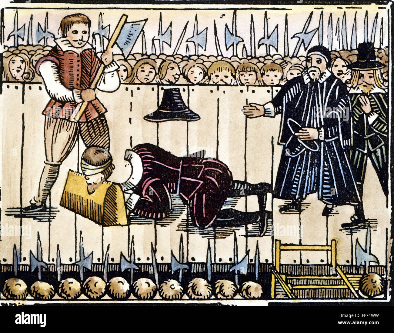 La ejecución del rey Carlos I /nde Inglaterra en Whitehall, Londres, 30 de enero de 1649: La xilografía coloreada de estilo inglés contemporáneo balada-hoja. Foto de stock