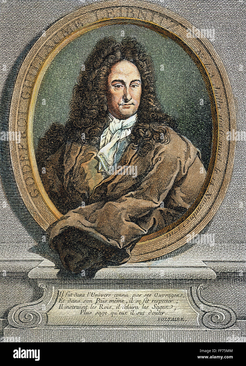 GOTTFRIED Von Leibniz /n(1646-1716). Filósofo y matemático alemán. Grabado en cobre, 1745, por ╔tienne Ficquet. Foto de stock