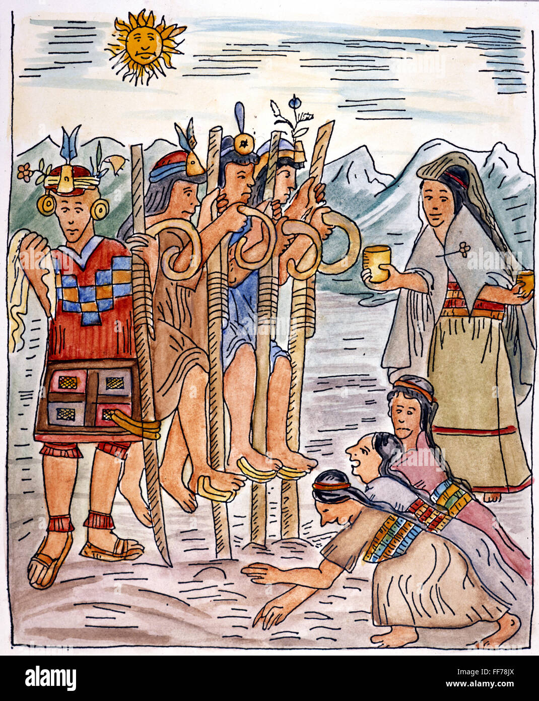 La agricultura Inca. /NIncas utilizando footplows sembrar un maizal. Dibujo de "El Primer Nueva Crónica y buen gobierno' ('El primer Nueva coronica y buen gobierno"), 1583-1615, por Felipe Guaman Poma de Ayala. Foto de stock
