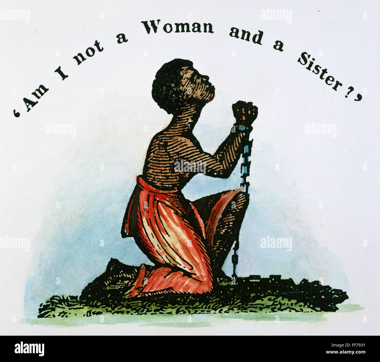La esclavitud: Mujer, 1832. /N'No soy una mujer y una hermana?' americanas typefounder's cut, 1832, de William Lloyd Garrison abolicionista del periódico 'El Libertador'. Foto de stock