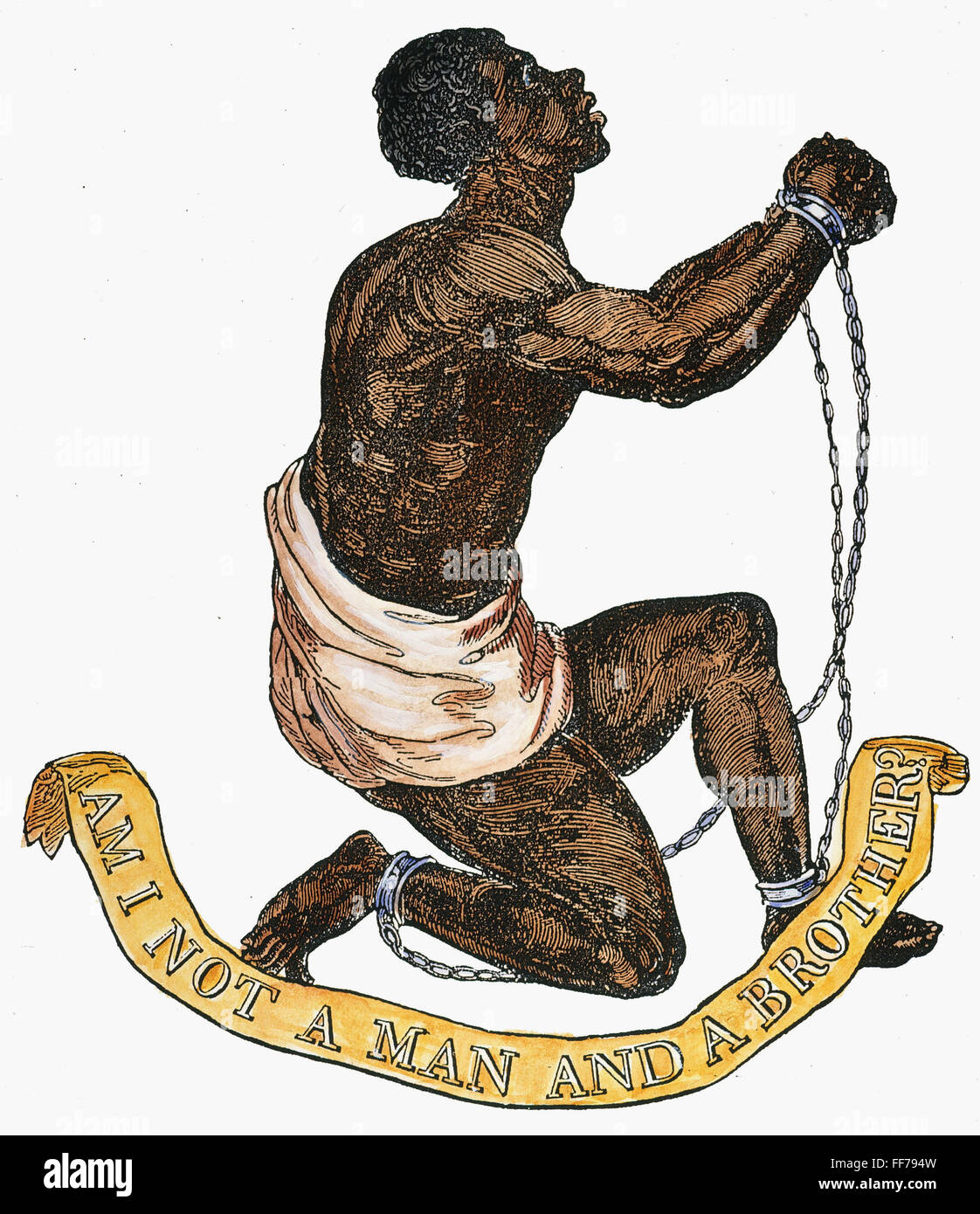: Abolición de la esclavitud, de 1835. /N'No soy un hombre y un hermano?' americanas typefounder's cut, primero usado para ilustrar John Greenleaf Whittier's 1835 atacando edición del poema "mis compatriotas en cadenas!" Foto de stock