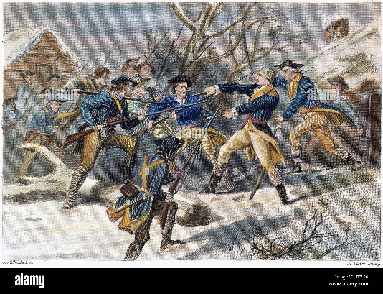 Motín: Anthony Wayne 1781. /NAnthony Wayne intentando sofocar el motín de Pennsylvania efectivos el día de Año Nuevo 1781: grabado en color, del siglo XIX. Foto de stock
