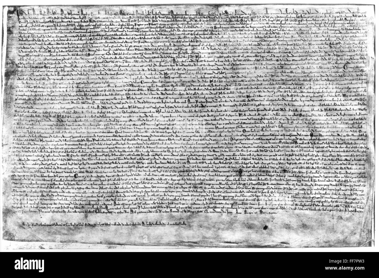 CARTA MAGNA de 1215. /Ninguno de los cuatro sobrevivientes orginal manuscritos de la Gran Carta firmada por el Rey Juan el 15 de junio de 1215. Foto de stock