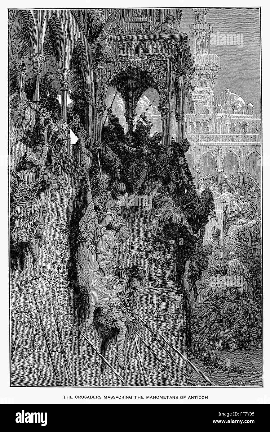Cruzadas, 1098. /Nla captura de Antioquía, Turquía, por cruzados en 1098. El grabado en madera, del siglo XIX. Foto de stock