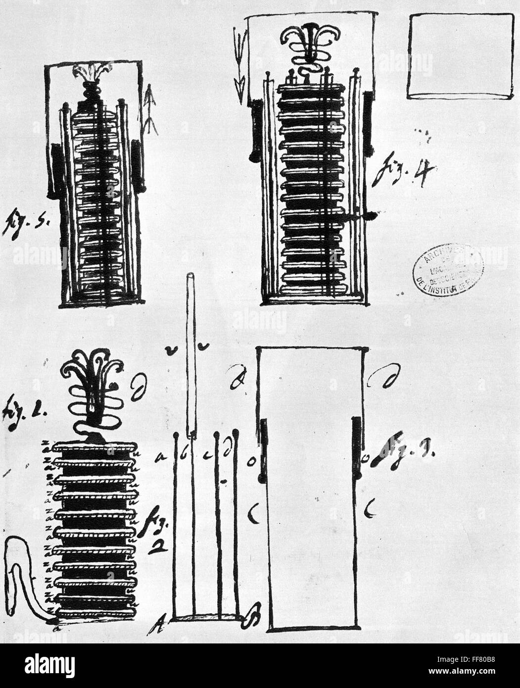 Pila VOLTAICA, 1801. /NManuscript dibujo de Alessandro Volta la pila  voltaica o pila eléctrica, desde 1801 una carta enviada por volta al  geólogo francés Deodat de Dolomieu Fotografía de stock - Alamy
