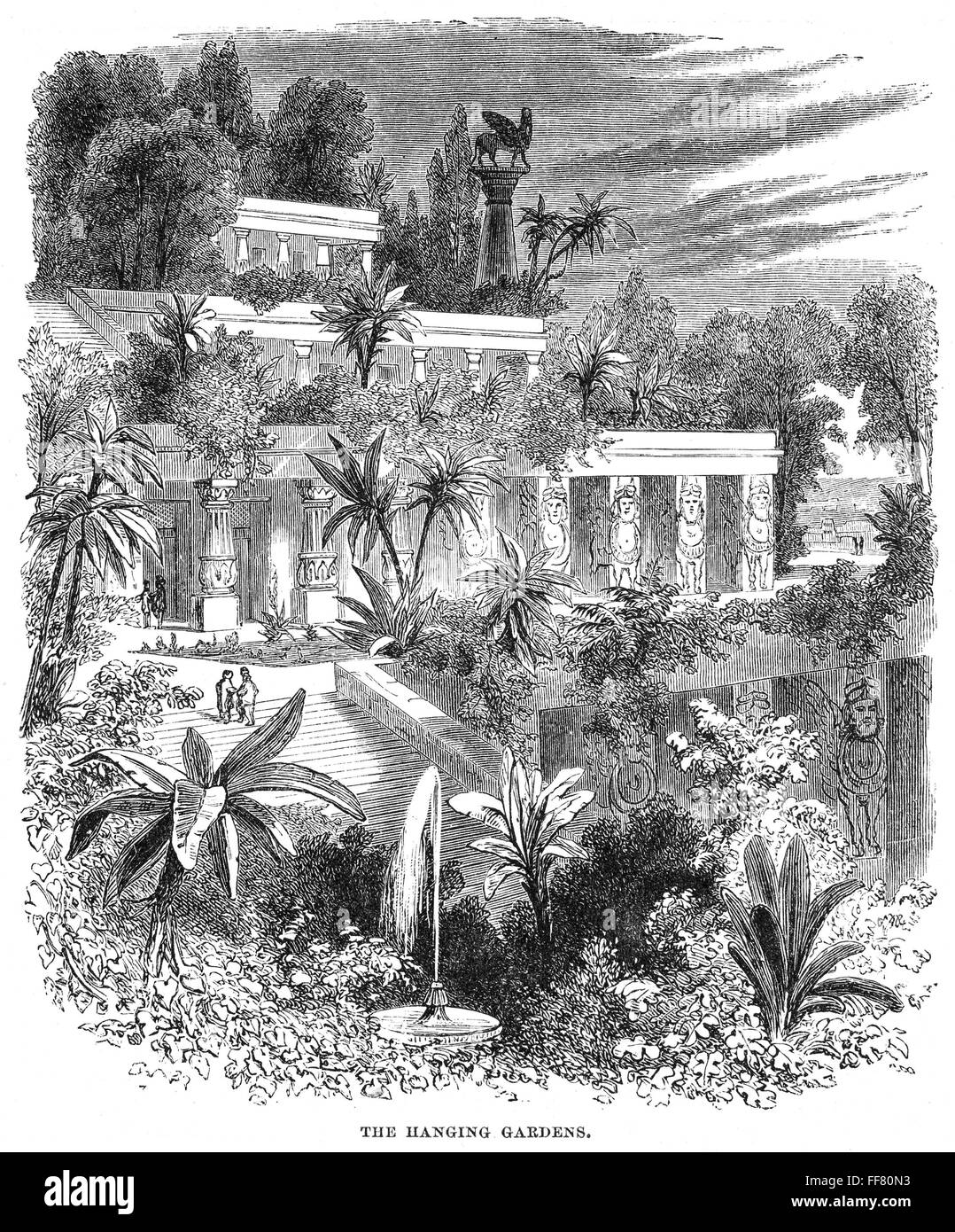 Babilonia: jardines colgantes. /NWood grabado de la antigua maravilla, del siglo XIX. Foto de stock