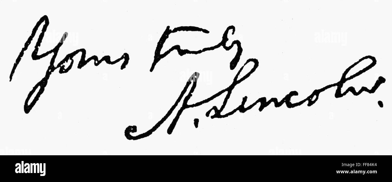 LINCOLN'S autógrafo. /NSignature del 16º Presidente de los Estados Unidos, Abraham Lincoln. Foto de stock