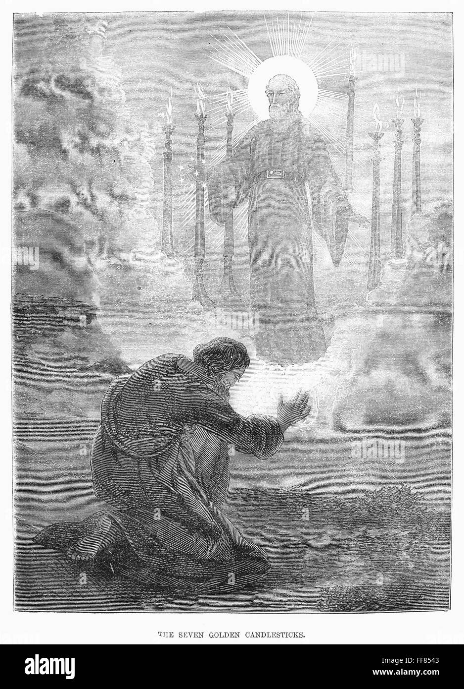 Los siete candeleros de oro. /Ndesde el libro de Revelaciones. Grabado