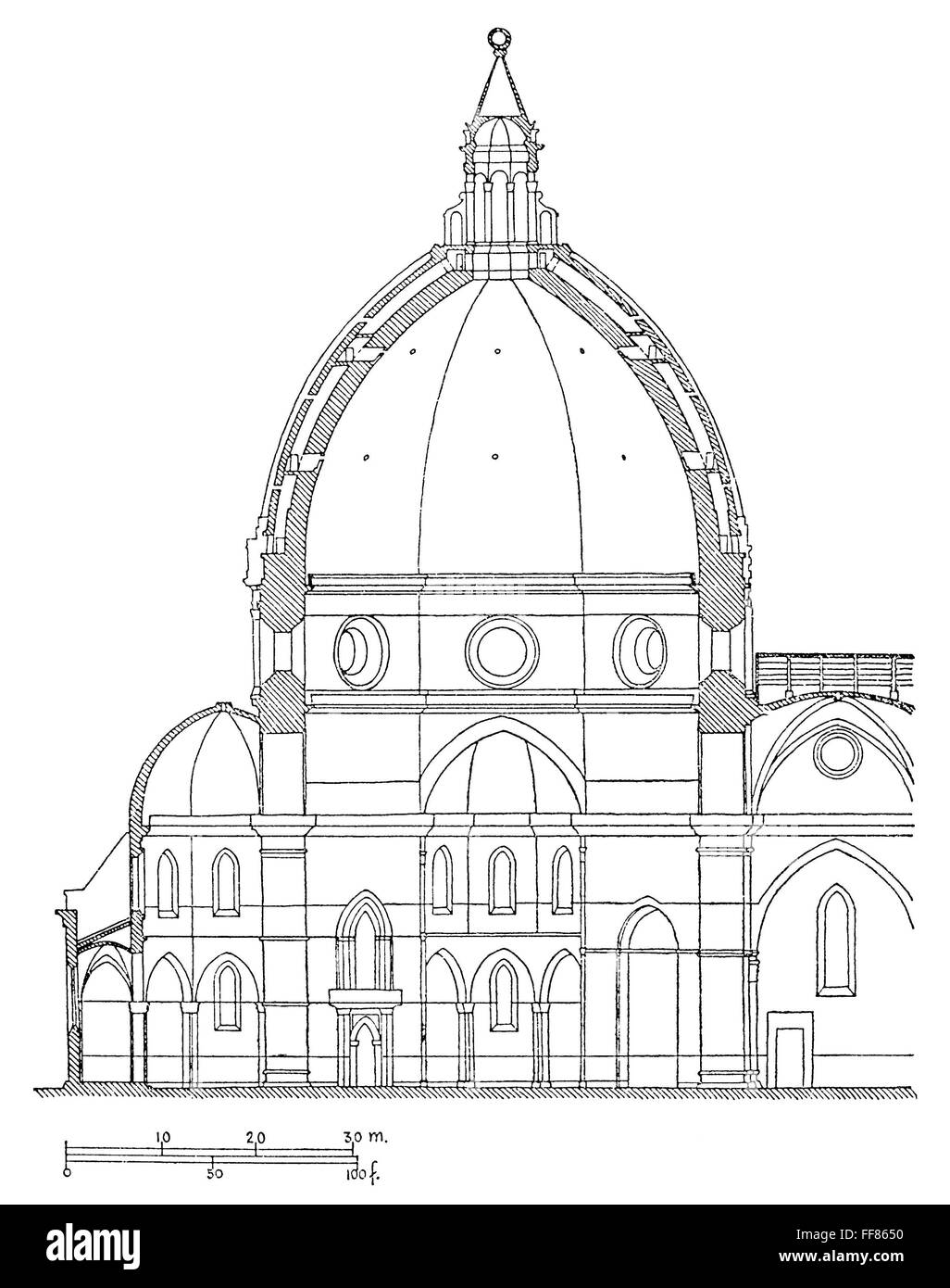 Cúpula de Brunelleschi Plan. /NModern diagrama de la sección