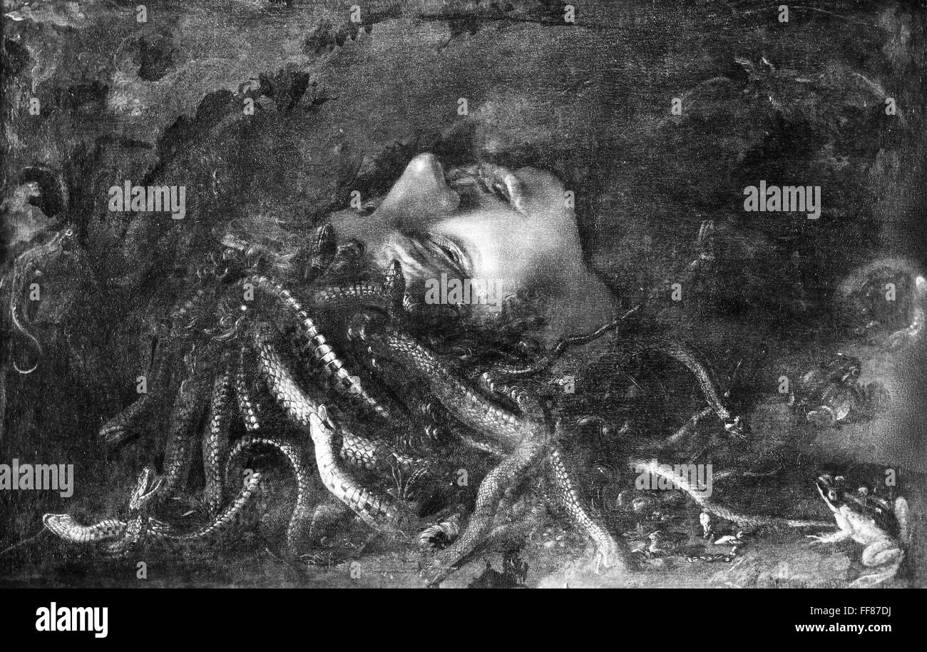 Mitología: Medusa. /NPainting de la cabeza de Medusa atribuido a Leonardo da Vinci. Foto de stock
