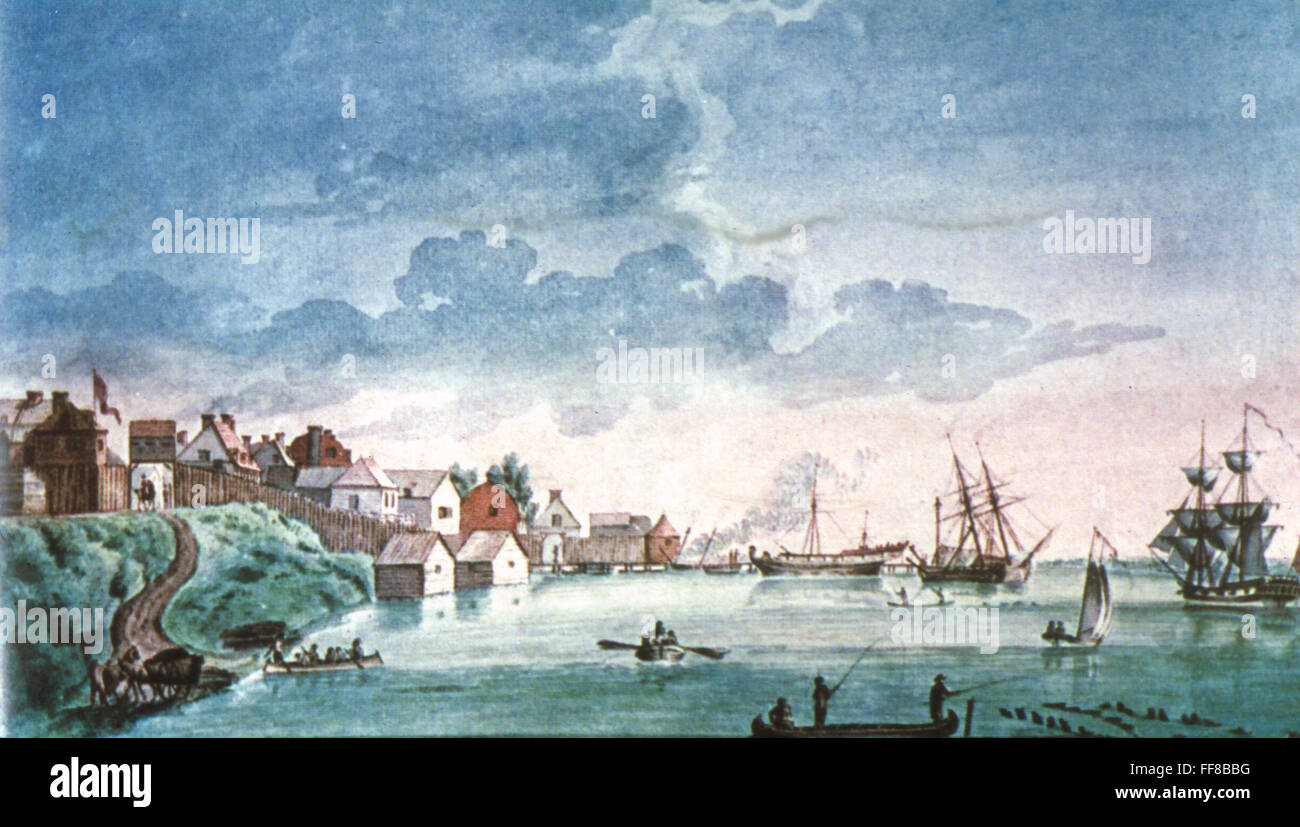 1794: Detroit, Michigan. /Nlos primeros pintura de Detroit. Acuarela, Anónimo, 1794. Foto de stock