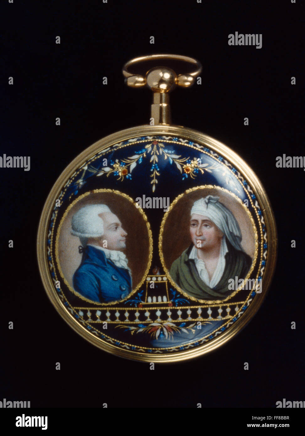 MAXIMILIEN Robespierre /n(1758-1794). Figura destacada de la Revolución Francesa. Representado en un oro y esmalte watch (izquierda), con Jean-Paul Marat (derecha). Suiza, 1793-94. Foto de stock