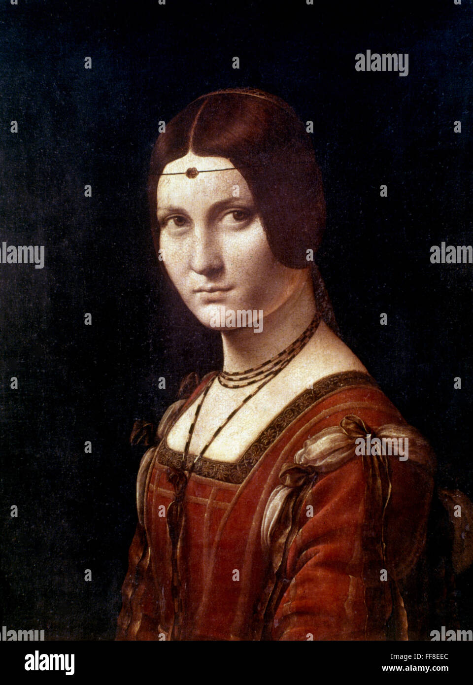 Retrato de una mujer. /NLeonardo da Vinci. Oleo sobre madera. Foto de stock