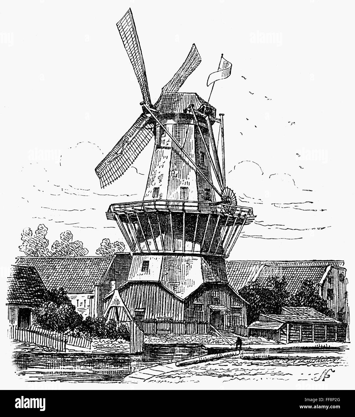 Holanda: El molino de viento, 1878. /Nlínea grabado, 1878 Foto de stock