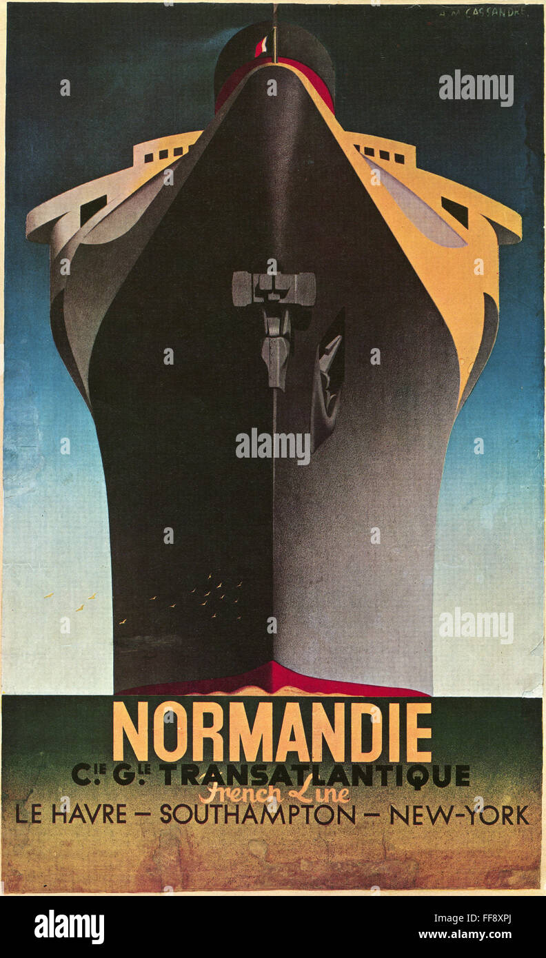 La Steamship Normandie, c1935. /Línea nFrench póster. Foto de stock