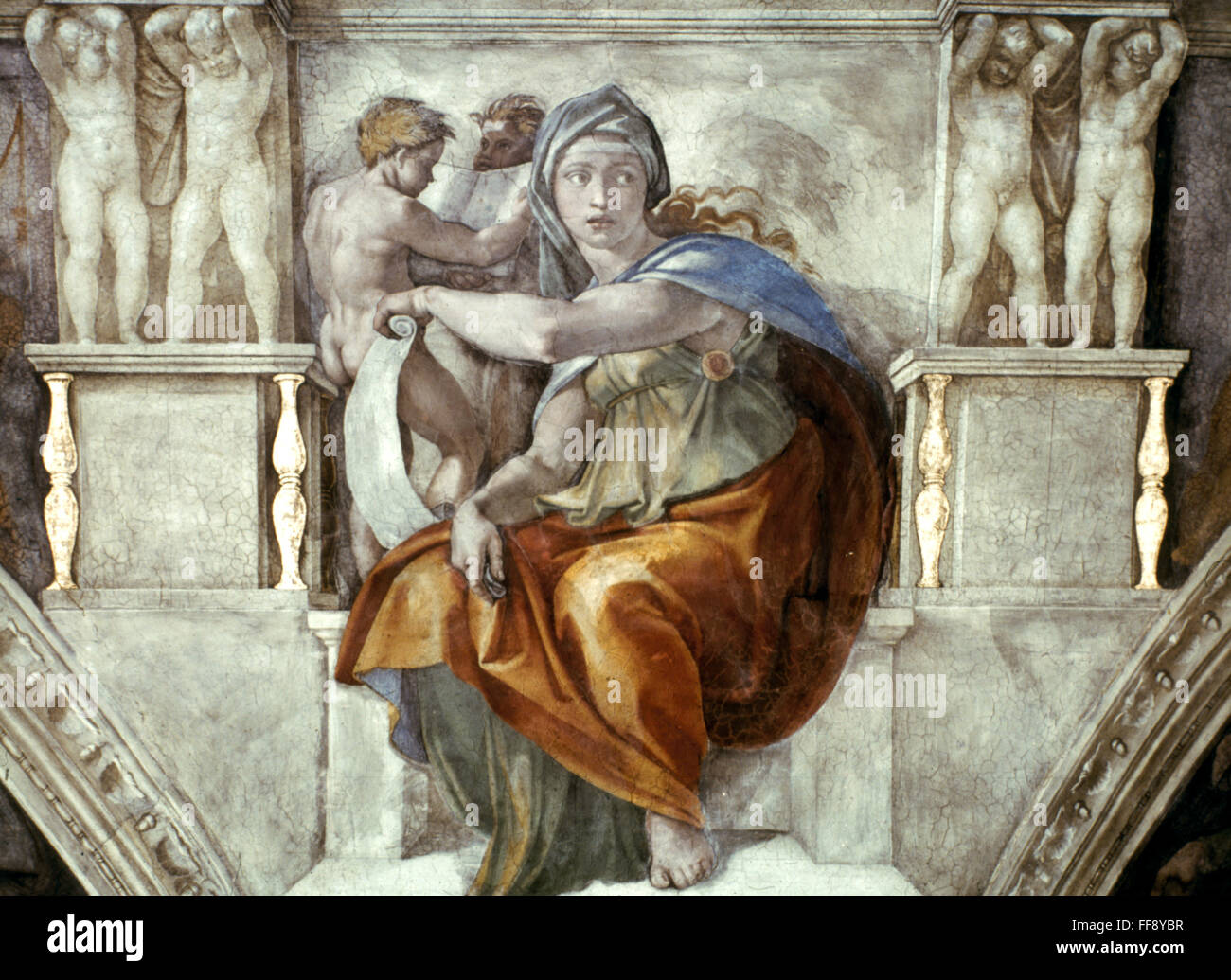 MICHELANGELO: Sibila. /Nel Delphic Sibila. Techo de la Capilla Sixtina, fresco, 1508-12. Foto de stock