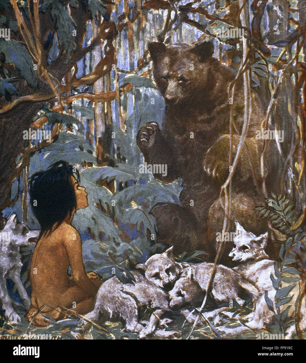 MOWGLI Y BALOO. /NIllustration por Jesse Willcox Smith de Rudyard