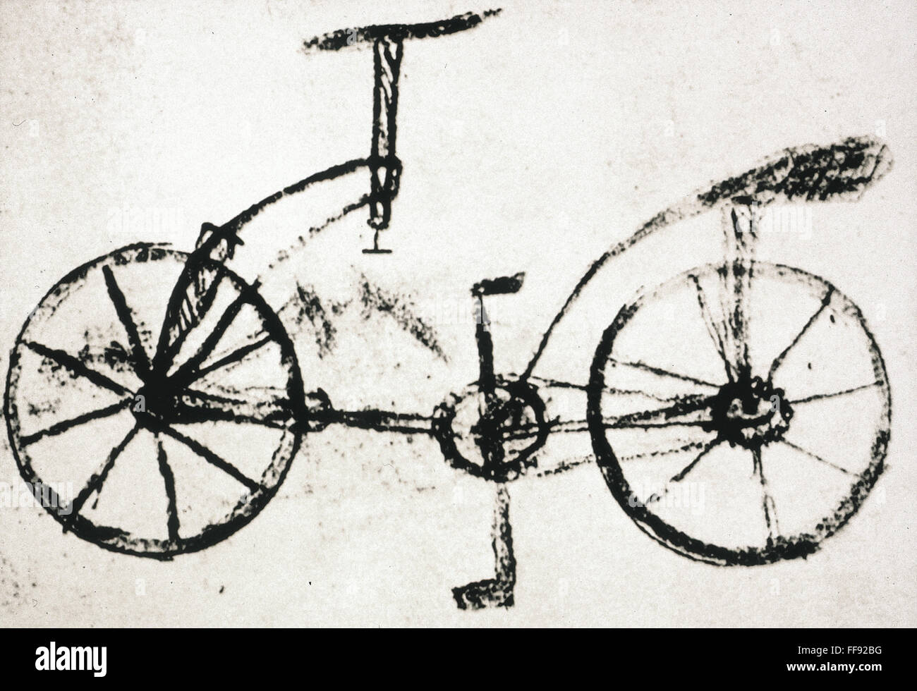 Dibujo de una bicicleta, 1490. /NDrawing de una bicicleta, c1490, desde el  Codex Atlanticus, aparentemente por un alumno de Leonardo Da Vinci. No hay  tal diseño por Leonardo mismo es conocida Fotografía
