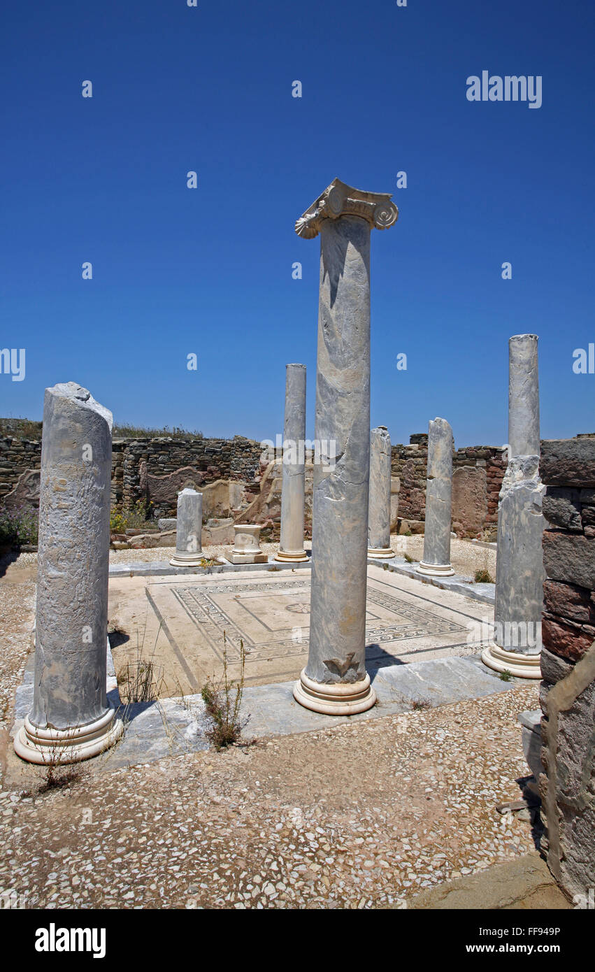 Sitio arqueológico de Delos Cyclades Grecia Mar Egeo UE Unión Europea Foto de stock