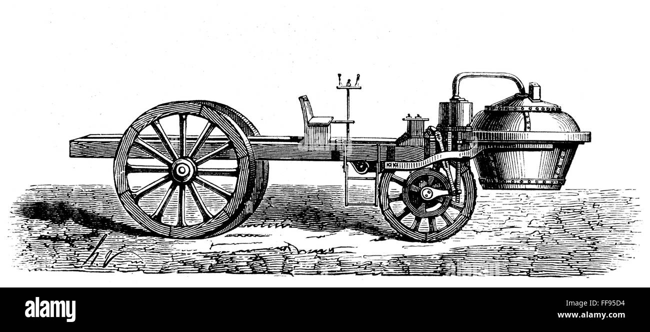 Carro de vapor, 1770. /NNicolas Joseph Cugnot tres ruedas del carro de