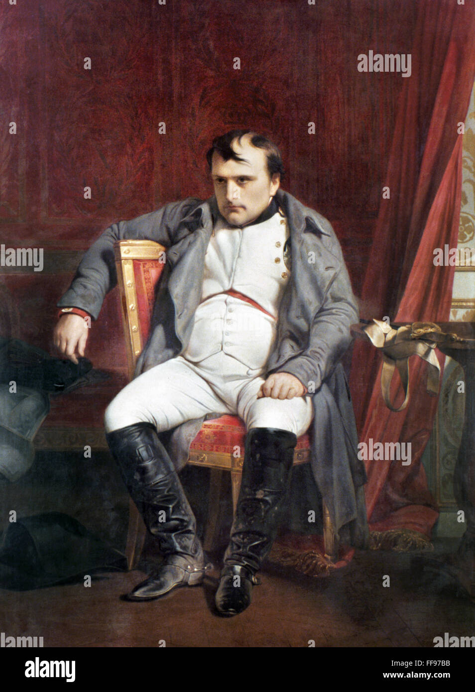 DELAROCHE: Napoleón, en 1814. /NNapoleon la primera abdicación en Fontainebleau, el 6 de abril de 1814. Óleo sobre lienzo, 1845, por Hippolyte-Paul Delaroche. Foto de stock