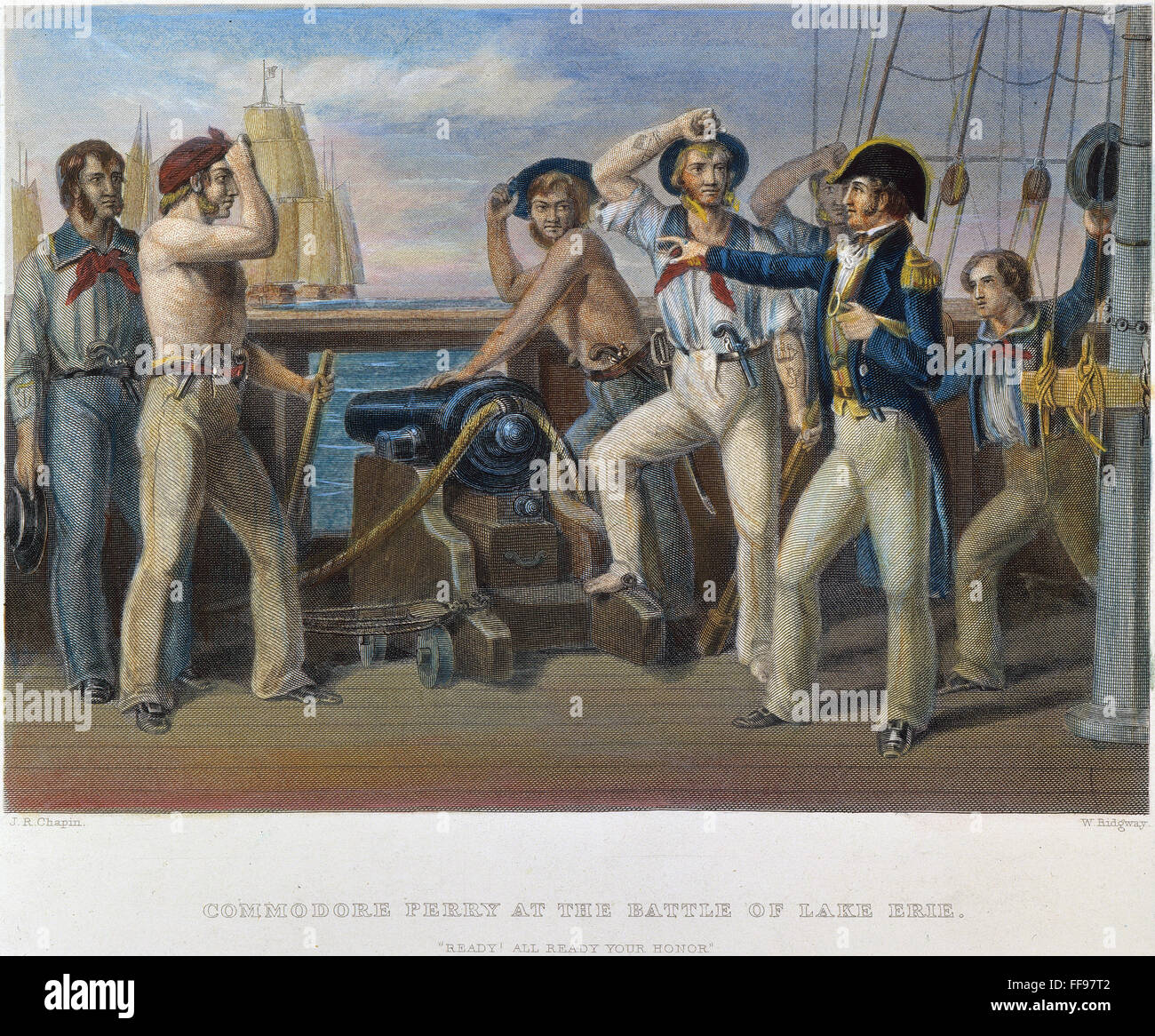 PERRY: la batalla del lago Erie. /NCommodore peligro Oliver Perry en la batalla del lago Erie, 10 de septiembre de 1813. Acero grabado, del siglo XIX. Foto de stock